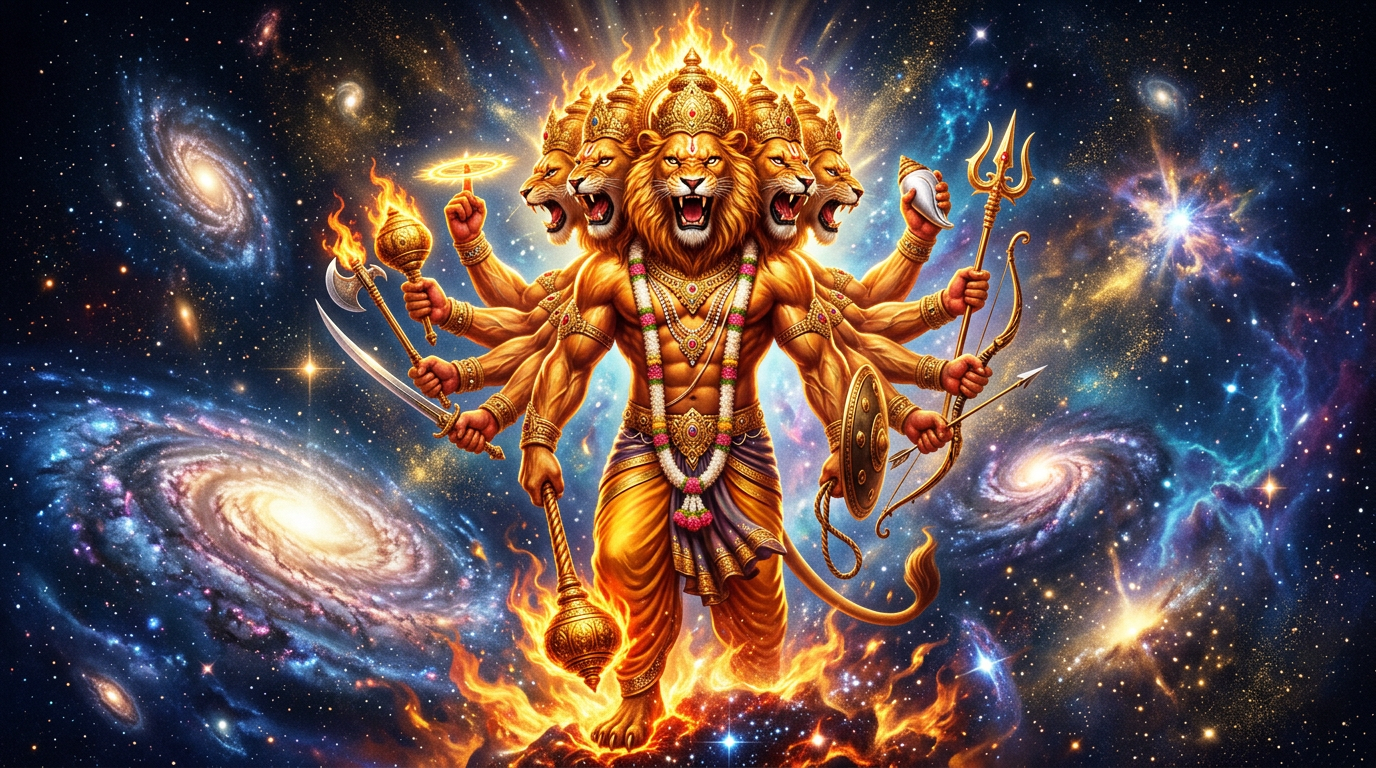 Ugra Narasiṁha — The Five-Headed, Sixteen-Armed Cosmic Form